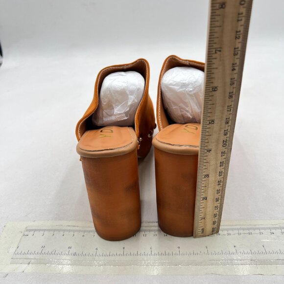 YDN Tan Brown Platform Slip On Clogs Mules Cork High Heel Round Toe Rivet Sandal - Picture 5 of 8